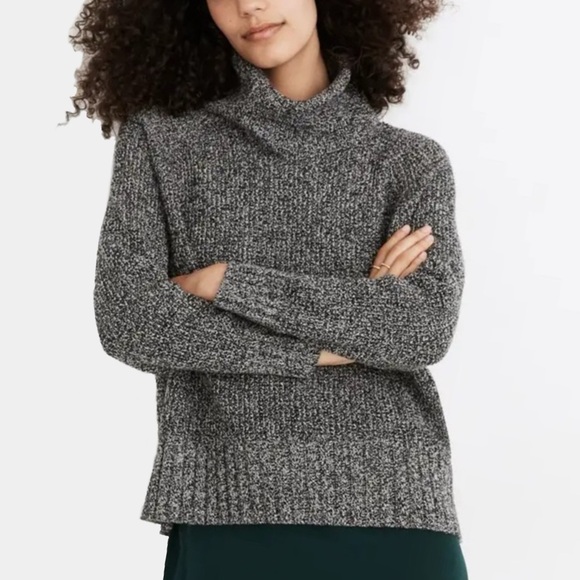 Madewell Eastbrook Turtleneck Sweater Large Cross-Back Merino Wool Blend Grey - Picture 11 of 12